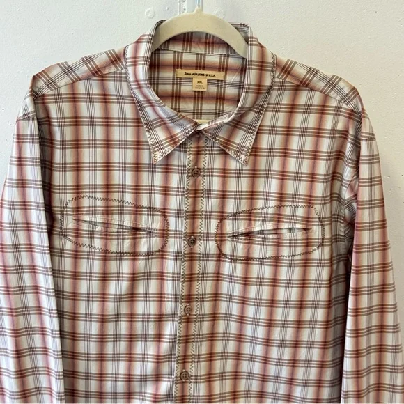 John Varvatos Men’s Western Plaid Button Down Long Sleeve Shirt Brown XXL
